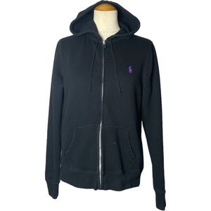Ralph Lauren Black Hoodie with Purple Logo Size Large